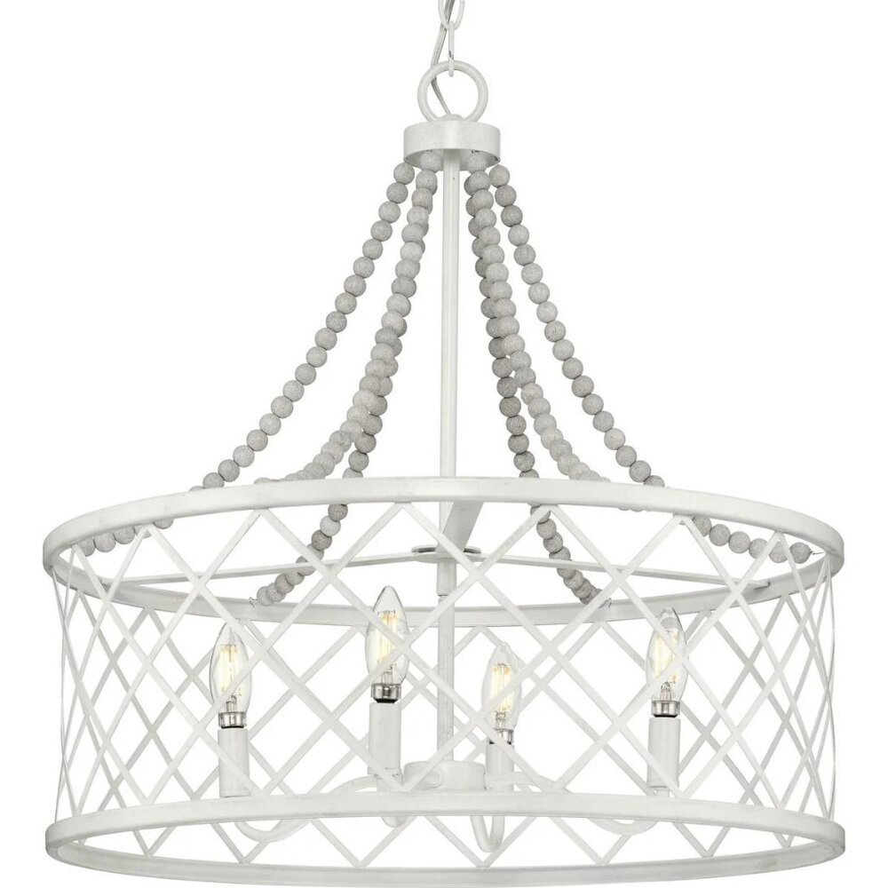 NEW White Beaded Boho Cottage Rustic Hanging Ceiling LIght Chandelier Farmhouse